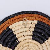 %100 El Yapımı Etnik Tabak Seti, Bohem Duvar Süsü, Hasır Duvar Dekoru Turuncu Siyah Krem 30x7cm