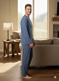 ERKEK MAVİ UZUN KOL PİJAMA TAKIM