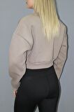 Baskılı Crop Sweat Taba - 211.502.