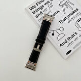 Apple Watch 4/5/6/SE (1.Nesil)/SE 49mm ile Uyumlu Kordon Metal Başlıklı Suni Deri Kordon