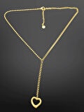 Gold Renk Şık Y-Chain Lariat Model 316L Çelik Kolye - Kalp Detaylı Modern Tasarım