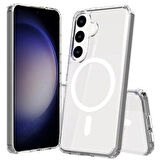 Samsung Galaxy S24 Plus Uyumlu Kılıf Wireless Şarj Özellikli Magsafe Şeffaf Telefon Kılıfı Kapak