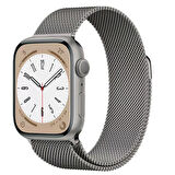 Apple Watch 7/8/9 41mm Uyumlu Kordon Metal Örgü İşlemeli Mıknatıslı Kordon