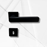 Lusso Siyah Kare Rozetli Oda Kapı Kolu ve 40X23mm Siyah Oda Gömme Kilit Set