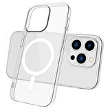 Apple iPhone 15 Pro ile Uyumlu Kılıf Magsafe Şarj Özellikli Şeffaf Tek Kamera Çerçeveli Kapak