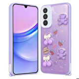 Samsung Galaxy A05S ile Uyumlu Kılıf Parlayan Sıvılı Simli Kabartma Figürlü Kapak