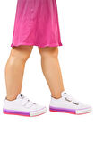 Unisex Çocuk Keten Kısa Convers Modeli Cırtlı Sneaker Spor Ayakkabı (26-30) BEYAZ - LİLA