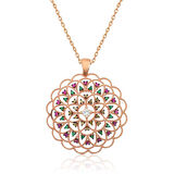 Gümüş Rose Geometrik Desenli Madalyon Kolye