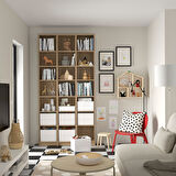 Kitaplık, meşe görünümlü, 120x28x237 cm