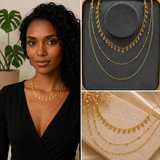 💎 Premium Parlak ve Şık Gold Renk Çok Katmanlı Yaprak Figürlü Bijuteri Zincir Kadın Kolye (45cm)