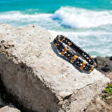  FM Çift Oniks Ve Kaplangözü Çelik Bileklik 31832B20D4 