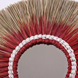 Japandi, Retro Eklektik, Bohem,İskandinav Dekoratif Bambu Kırmızı Aynalı Deniz Sazı Duvar Süsü 60cm