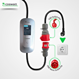 Coswatt Elektrikli Araba Taşınabilir Şarj Cihazı 22 kW / 32A / Tip-2 / 5x32A Fiş / Trifaze / 5m / Çantalı / Ev Tipi Dönüştürücü Kablolu