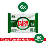 Fairy Yüzey Temizleme Mendili Beyaz Sabun 10 Yaprak 6 Adet | Beyaz Sirke Karbonat