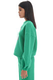 Kadın Yeşil Renk Üç İplik İçi Şardonlu Önü Baskılı Sweatshirt