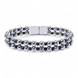  FM Çift Gümüş Ve Mavi Renk Hematit Çelik Bileklik 31832B20D3 