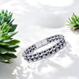  FM Çift Gümüş Ve Mavi Renk Hematit Çelik Bileklik 31832B20D3 