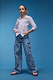 DeFacto Kız Çocuk Wide Leg Kargo Geniş Paça Pamuklu Jean Pantolon D9694A825SPNM39