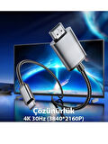 Type-C to HDMI HDTV Dönüştürücü Adaptör (4K 30Hz) 2 Metre - Samsung, iPhone Uyumluluğu, Yüksek Hızlı