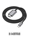 Type-C to HDMI HDTV Dönüştürücü Adaptör (4K 30Hz) 2 Metre - Samsung, iPhone Uyumluluğu, Yüksek Hızlı