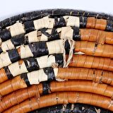 %100 El Yapımı Etnik Tabak Seti, Bohem Duvar Süsü, Hasır Duvar Dekoru Turuncu Bej Siyah 30x7cm