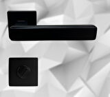 Lusso Siyah Kare Rozetli WC Kapı Kolu ve 40X23mm Siyah WC Gömme Kilit Set