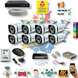 8 Kameralı IP Set - Yapay Zeka Özellikli Gece Renkli Gösteren Sesli 6 Warm Ledli 4K FULLHD IP Güvenlik Kamerası Seti 4386WS