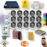 15 Kameralı Set - Gece Renkli Gösteren Hareket Algılayan 5MP SONY Lensli 4 Ultra Warm Ledli FULLHD Güvenlik Kamerası Seti 2304W-9016