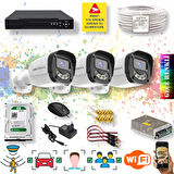 3 Kameralı Set - Yapay Zeka Özellikli Gece Renkli Gösteren 5MP SONY Lensli 4 Ultra Warm Ledli FULLHD Güvenlik Kamerası Seti 2304W-104