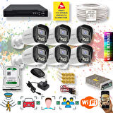 6 Kameralı Set - Yapay Zeka Özellikli Gece Renkli Gösteren 5MP SONY Lensli 4 Ultra Warm Ledli FULLHD Güvenlik Kamerası Seti 2304W-108