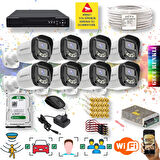 8 Kameralı Set - Yapay Zeka Özellikli Gece Renkli Gösteren 5MP SONY Lensli 4 Ultra Warm Ledli FULLHD Güvenlik Kamerası Seti 2304W-108