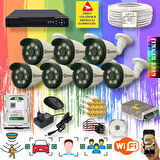 7 Kameralı Set - Yapay Zeka Özellikli Gece Renkli Gösteren 8 Warm Ledli TurboHD Güvenlik Kamerası Seti 3908W-108
