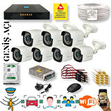 7 Kameralı Set - Geniş Açılı Hareket Algılayan Gece Görüşlü 5 MP Sony Lensli FullHD Güvenlik Kamerası Seti 5620-9008