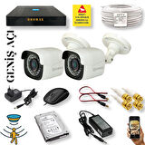 2 Kameralı Set - Geniş Açılı Hareket Algılayan Gece Görüşlü 5 MP Sony Lensli FullHD Güvenlik Kamerası Seti 5620-9004