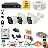 3 Kameralı Set - Yapay Zeka Özellikli Geniş Açılı Gece Görüşlü 5 MP Sony Lensli FullHD Güvenlik Kamerası Seti 5620-104