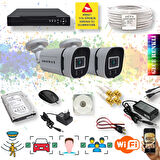 2 Kameralı Set - Yapay Zeka Özellikli Gece Renkli Gösteren 5MP SONY Lensli 4 Ultra Warm Ledli FULLHD Güvenlik Kamerası Seti 604W-114