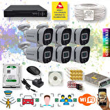 6 Kameralı Set - Yapay Zeka Özellikli Gece Renkli Gösteren 5MP SONY Lensli 4 Ultra Warm Ledli FULLHD Güvenlik Kamerası Seti W-604W-108