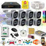 8 Kameralı Set - Yapay Zeka Özellikli Gece Renkli Gösteren 5MP SONY Lensli 4 Ultra Warm Ledli FULLHD Güvenlik Kamerası Seti 604W-9008