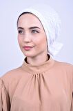 Dantelli Fiyonklu Bone Beyaz - Beyaz