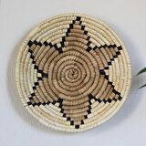 %100 El Yapımı Etnik Tabak Seti, Bohem Duvar Süsü, Hasır Duvar Dekoru Kahverengi Bej Siyah 40x8cm