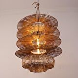 Bambu & Rattan Salon Yatak Odası, Mutfak Konik Dekoratif Sarkıt Avize, Tasarım Aydınlatma 60x60cm