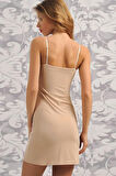 Mikropolyamid Kumaşlı Askıları Çıkabilen Straplez Kısa Elbise Altı Kombinezon - Ten - L