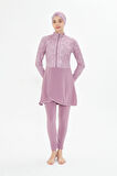 Kadın Tam Kapalı Tesettür Mayo 4 Parça – Desenli – PUDRA-XL
