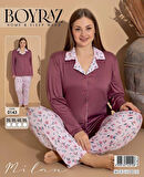 Boyraz 0143 Kadın Milan Battal Uzun Kol Pijama Takımı - Gül Kurusu - 3XL