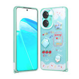 Realme C55 4G ile Uyumlu Kılıf Parlayan Sıvılı Simli Kabartma Figürlü Kapak