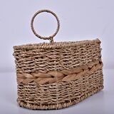 Dekoratif Rattan Hasır Kaşıklık , Mutfak Banyo Tezgah Üstü Kaşıklık, Masaüstü Kalemlik 23x15x20cm