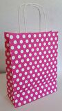 KRAFT KAĞIT ÇANTA FUŞYA PUANLI 18CM X 24CM - 1 ADET