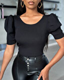 Kadın Kısa Kollu Sırt Inci Ve Kurdela Detay Karpuz Kol Yerli Krep Bluz. 109 Adet Standart Beden Gerisi 3 Beden