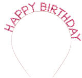 Pembe Renk Kristal Taşlı Gold Renk Kaplama Happy Birthday Taç 16x17 Cm - Lisinya