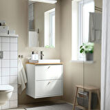 Lavabo dolabı kombinasyonu, beyaz-bambu, 62x49x71 cm, DALSKAR batarya